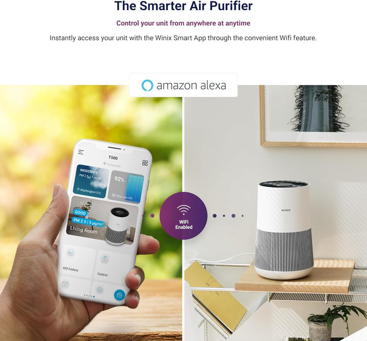 WINIX T500 WIFI luftreiniger Allergiker, CADR 250m³/h, 50㎡, Air Purifier mit HEPA filter für Raucher