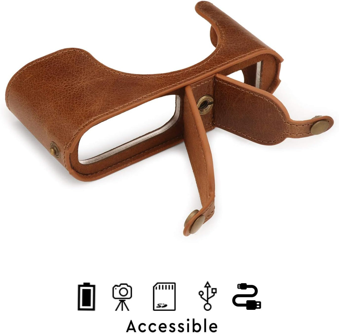 MegaGear MG1719 Ever Ready Kameratasche aus echtem Leder, kompatibel mit Leica Q2, Braun, Braun