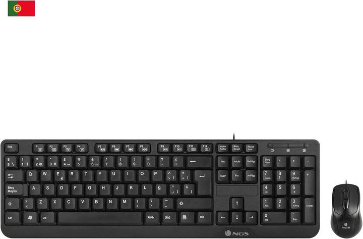 NGS COCOAKIT Set aus Multimedia-Tastatur und optischer Maus mit Kabel, 1000dpi, USB (QWERTY, Portugi