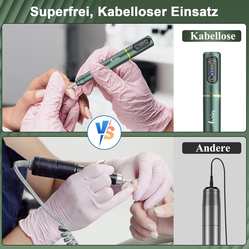 Auriox Kabellos Tragbar Nagelfräser, 12 in 1 Profi Maniküre und Pediküre Set 25000 u/min, Akku Elekt