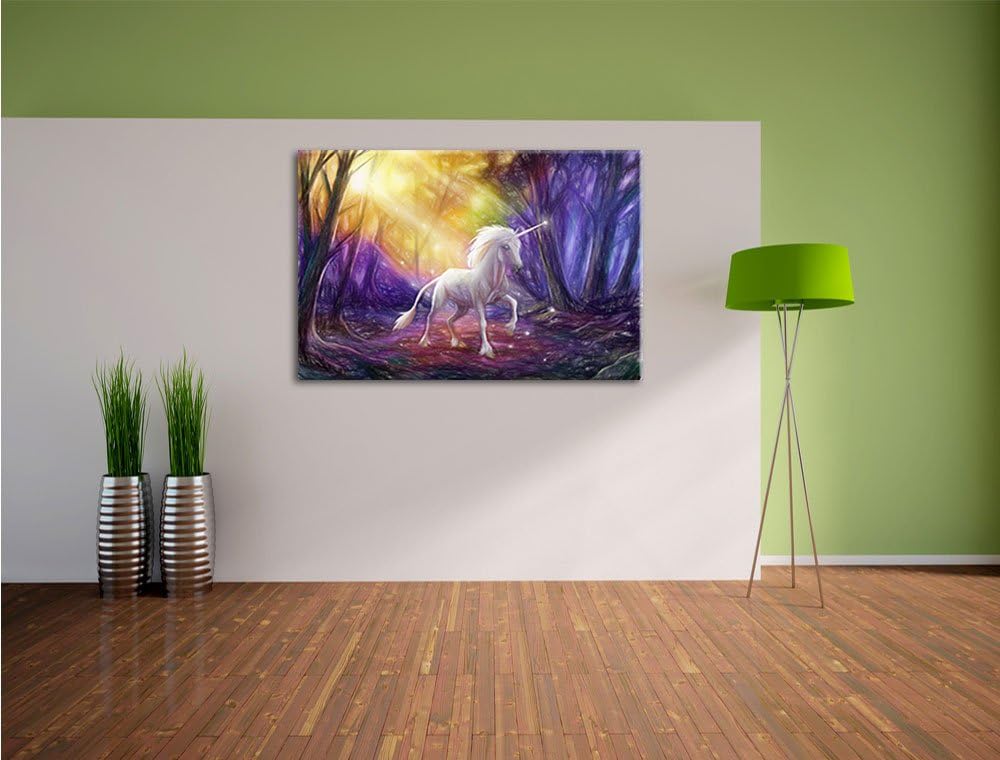Pixxprint Einhorn im Märchenwald als Leinwandbild/Grösse: 100x70 cm/Wandbild/Kunstdruck/fertig bespa