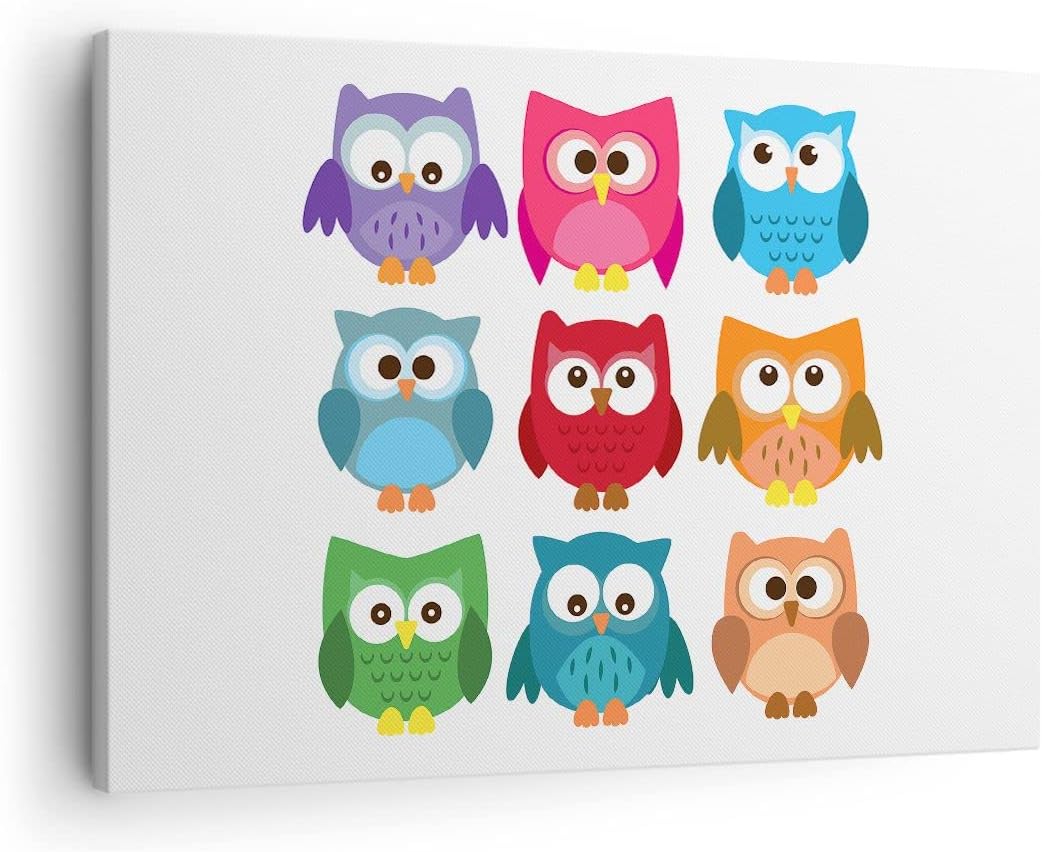 Bilder auf Leinwand Eulen Bunt Kinder Zeichnung Leinwandbild 70x50cm Wandbilder Dekoration Wohnzimme