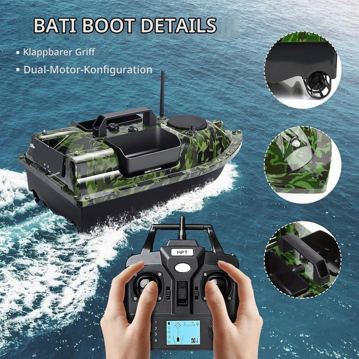 500M 3 Hopper GPS futterboot mit echolot und GPS, LCD Sensor Fischfinder, Mit Handtasche, 12000mAh B
