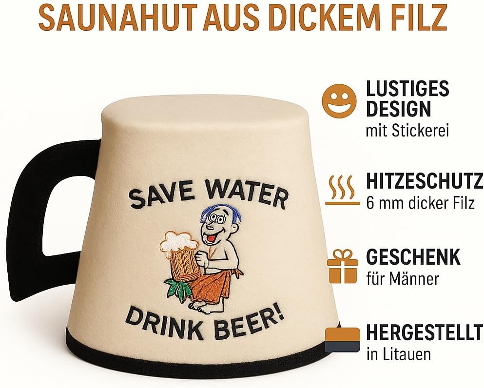 Saunahut ein Glas aus 100% Wollfilz, bestickt, zum Schutz des Kopfes vor Hitze
