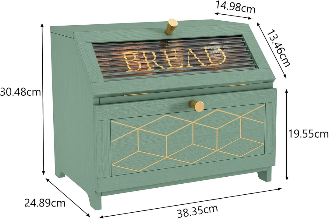 Brotkasten Holz, 2 Etagen Brot Aufbewahrungsbox, Grün Brotkasten Gross Mit Transparentem Fenster Bro