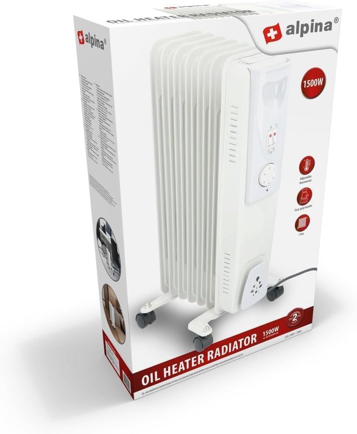 alpina Ölradiator 1500W – Elektro Heizkörper mit Thermostat – Radiator Heizung Elektrisch – Mobiler