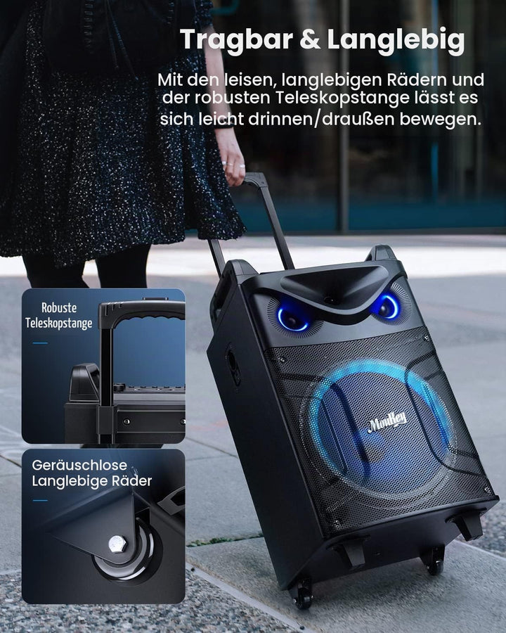 Moukey Karaoke Maschine mit 2 drahtlosen Mikrofonen, Bluetooth Lautsprecher Tragbares Karaoke Anlage