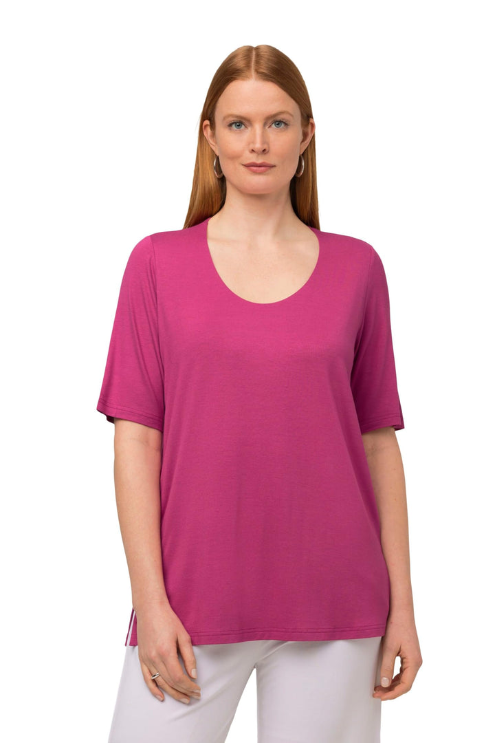 Ulla Popken Damen T-Shirt, vorne doppellagig, V-Ausschnitt, Halbarm 42-44 Fuchsia Pink, 42-44 Fuchsi