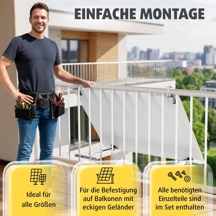 Avoltik Balkonkraftwerk Halterung Balkon ECKIG für alle Solarpanel-Grössen I Solarmodul Halterung au