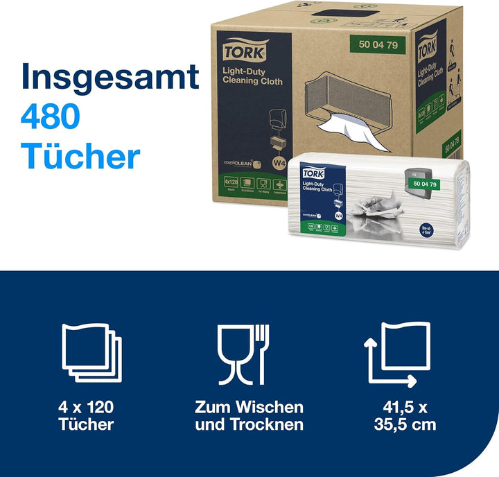 Tork Leichte Reinigungstücher, Weiss W4, feucht oder trocken verwendbar, 4 נ120 Tücher, 500479 4 x 9