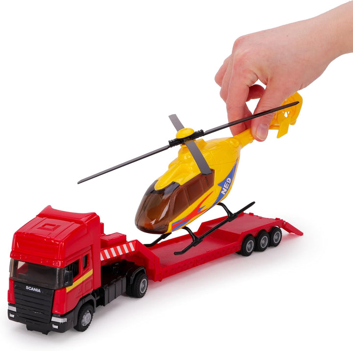 Toyland® Scania Pritschenschlepper mit Hubschrauber - Massstab 1:48 - Freilauf - Transportspielzeugs