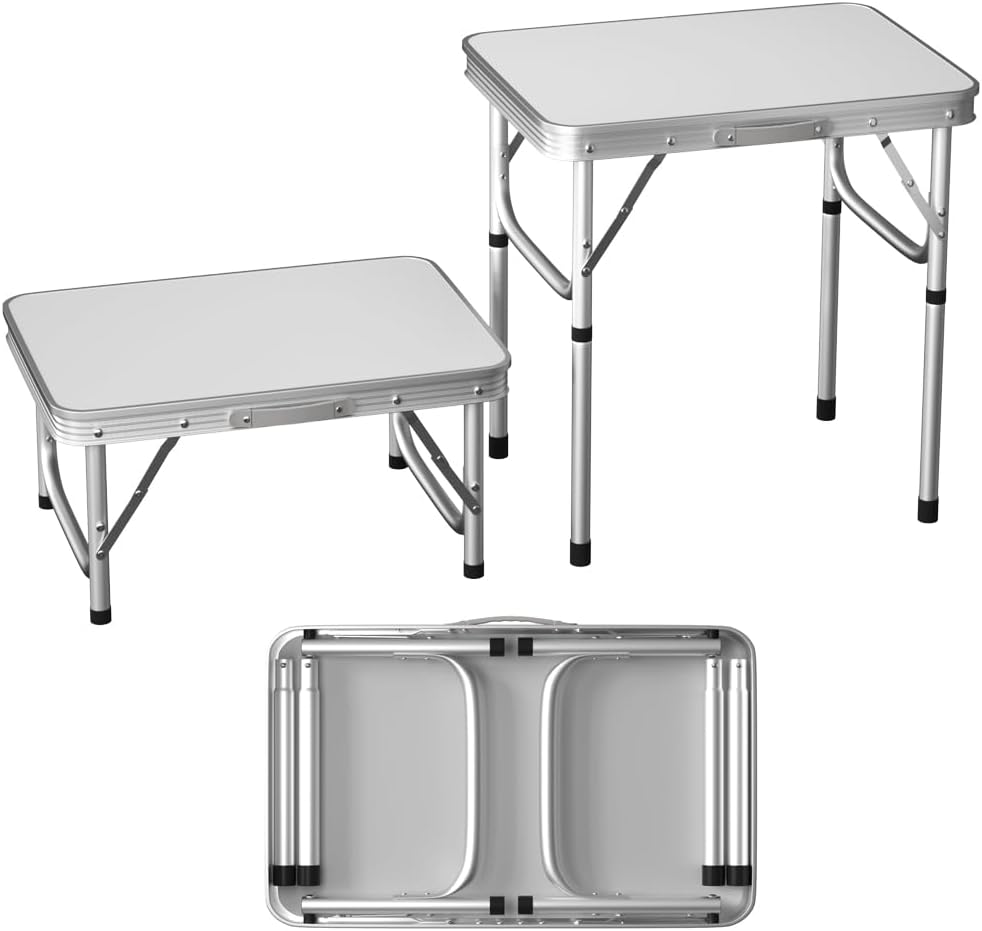 Qimu Klappbarer Campingtisch mit 2 verstellbaren Höhen, leichter Aluminium-Picknicktisch, tragbar, f