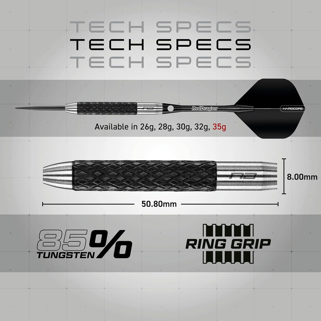 RED DRAGON Rat 26g, 28g, 25g, 30g, 32g oder 35g Tungsten Darts mit Flights und Schäfte 35.0 Gramm, 3