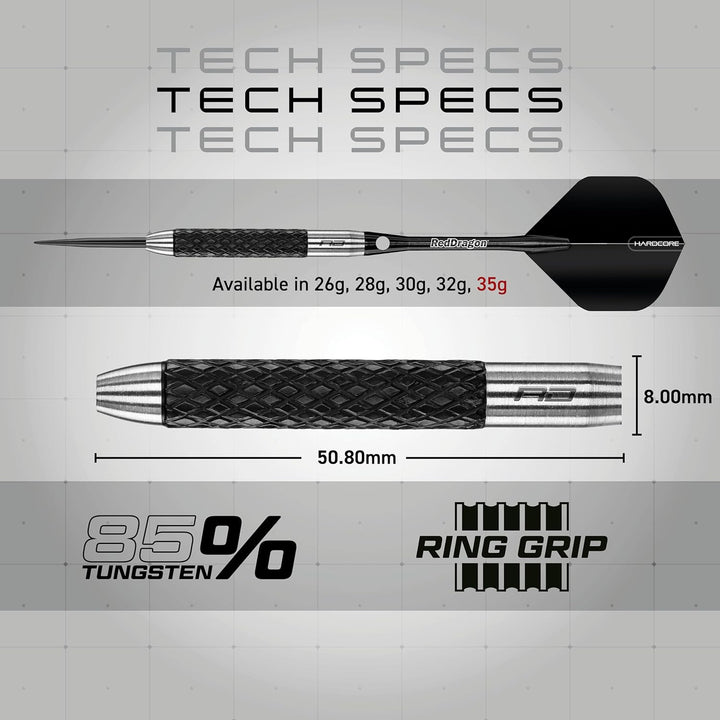 RED DRAGON Rat 26g, 28g, 25g, 30g, 32g oder 35g Tungsten Darts mit Flights und Schäfte 35.0 Gramm, 3