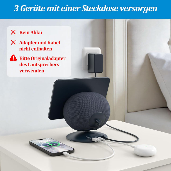 PlusAcc Ständer für Show 11/8 & iPhone mit 2 USB-C/A-Ladeanschluss - 270° Drehung Verstellbare Lades