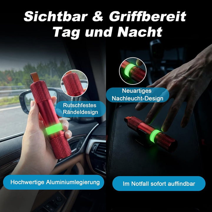 SUNFATT 3 Stück Notfallhammer Auto mit Gurtschneider – Nachleuchtend &amp; aus Aluminium – 2 in 1 Autosc
