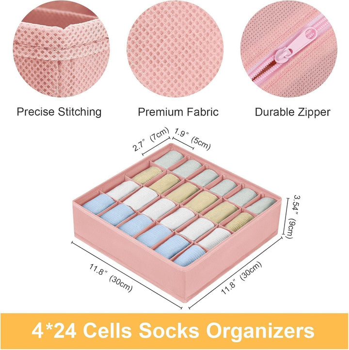 Unterwäsche Socken Organizer - 4er Set Schrank Schubladen-Organizer Kleidung, 96 Fächer (4x24), Ordn