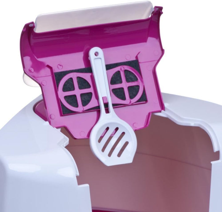 Katzentoilette Flip Corner pink + Streuschaufel + 2 Näpfe, pink