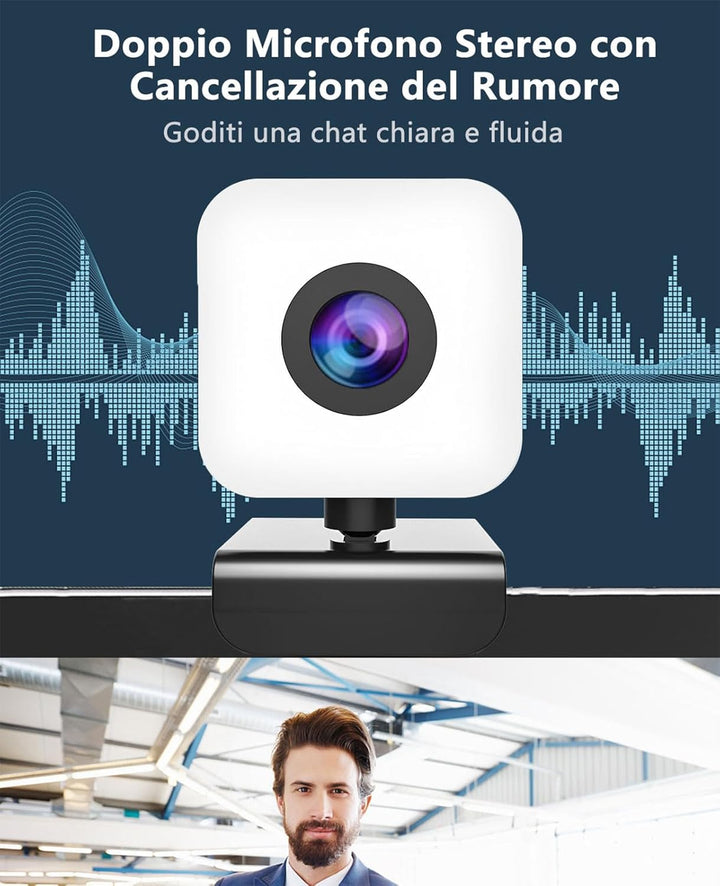 1080P Webcam mit Mikrofon,Full HD Web Camera für PC/Laptop,Facecam Streaming Cam mit Ringlicht,Abdec