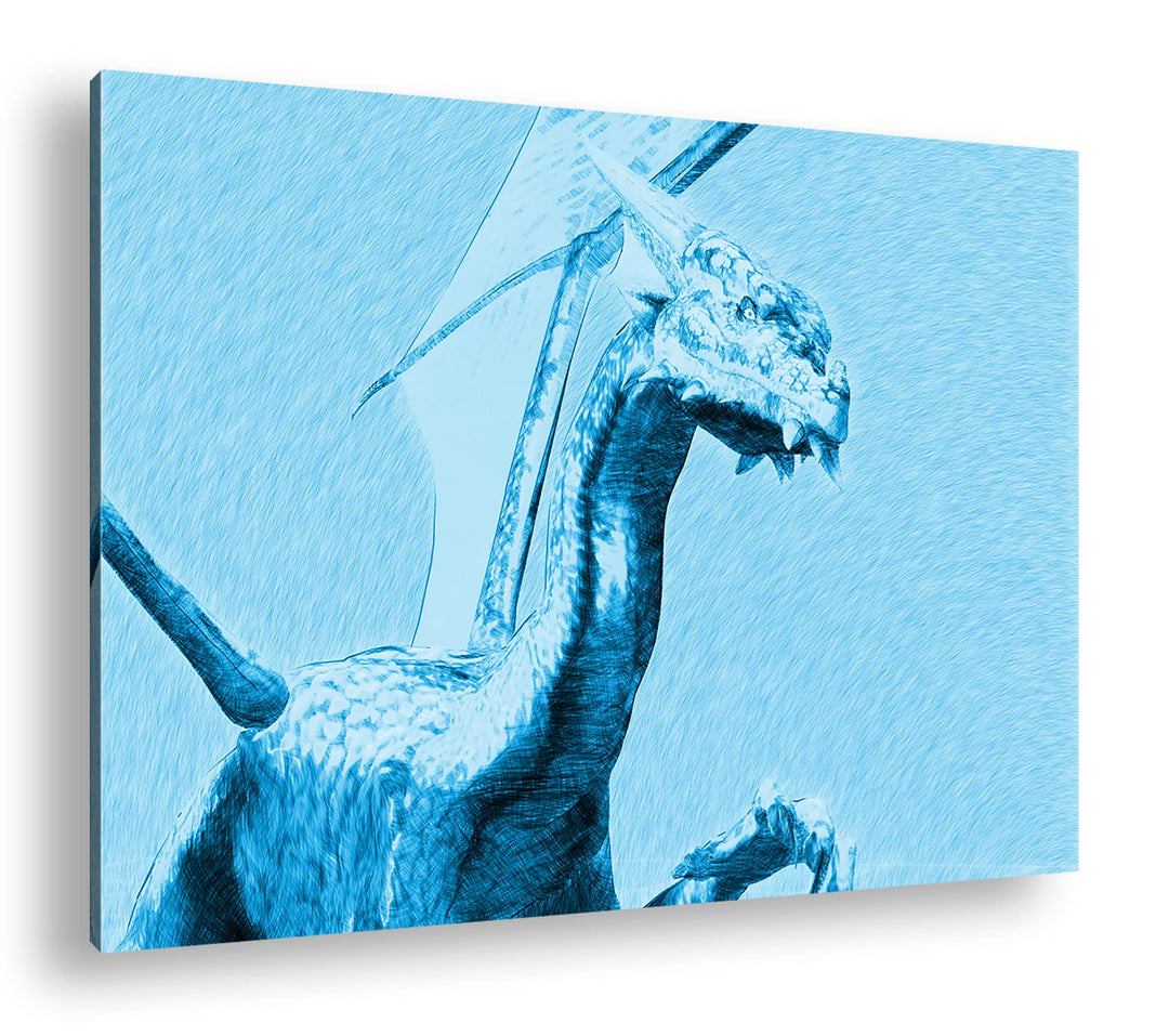 deyoli freundlicher Drache Format: 80x60 Effekt: Monocrome Blau als Leinwand, Motiv fertig gerahmt a
