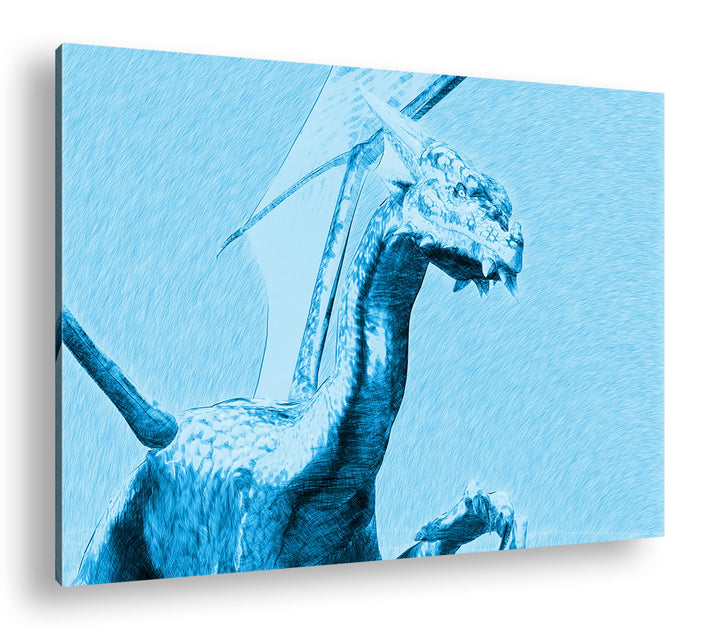 deyoli freundlicher Drache Format: 80x60 Effekt: Monocrome Blau als Leinwand, Motiv fertig gerahmt a