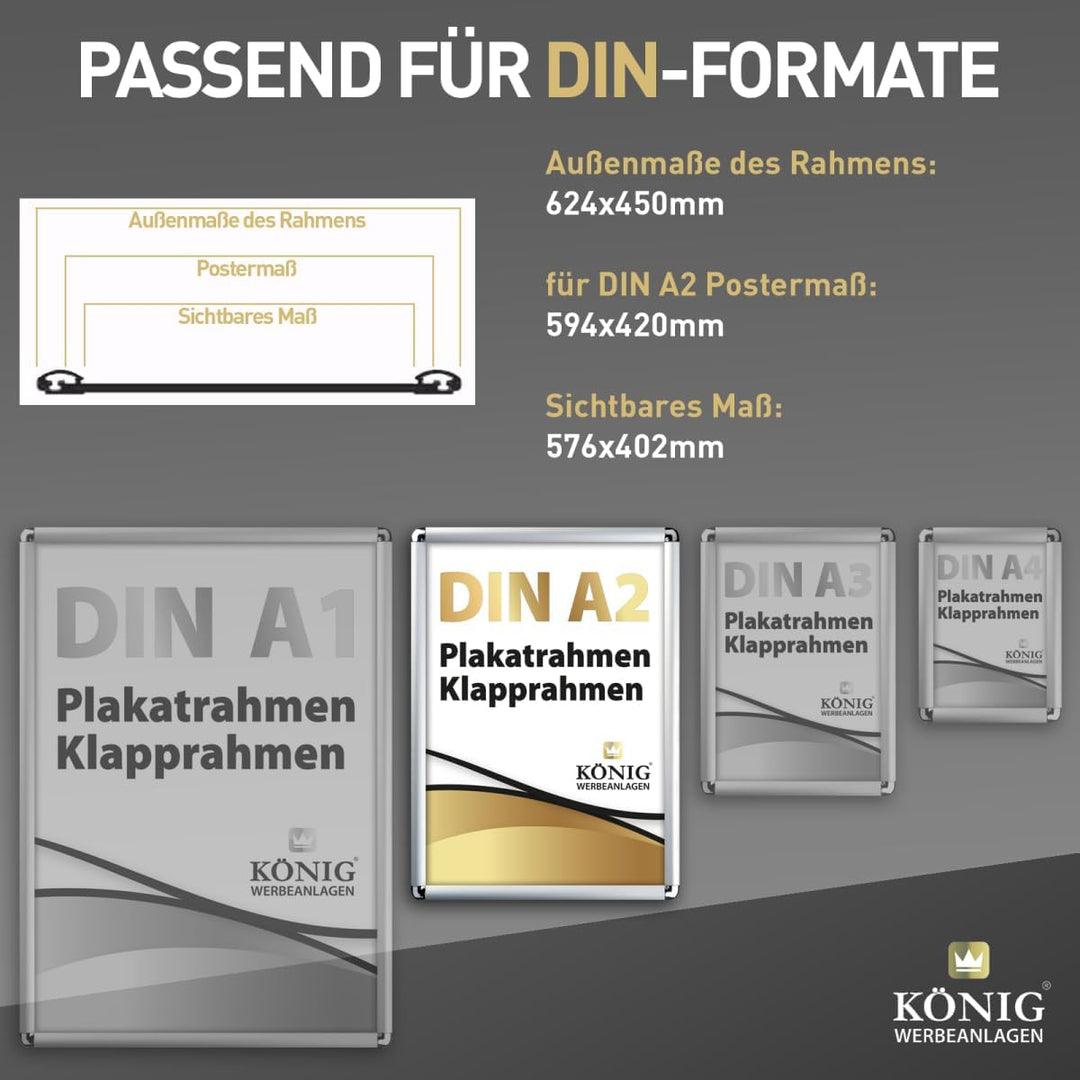 5 Plakatrahmen DIN A2 | abgerundete Ecken | 25mm Alu Profil, Silber | inkl. entspiegelter Schutzsche