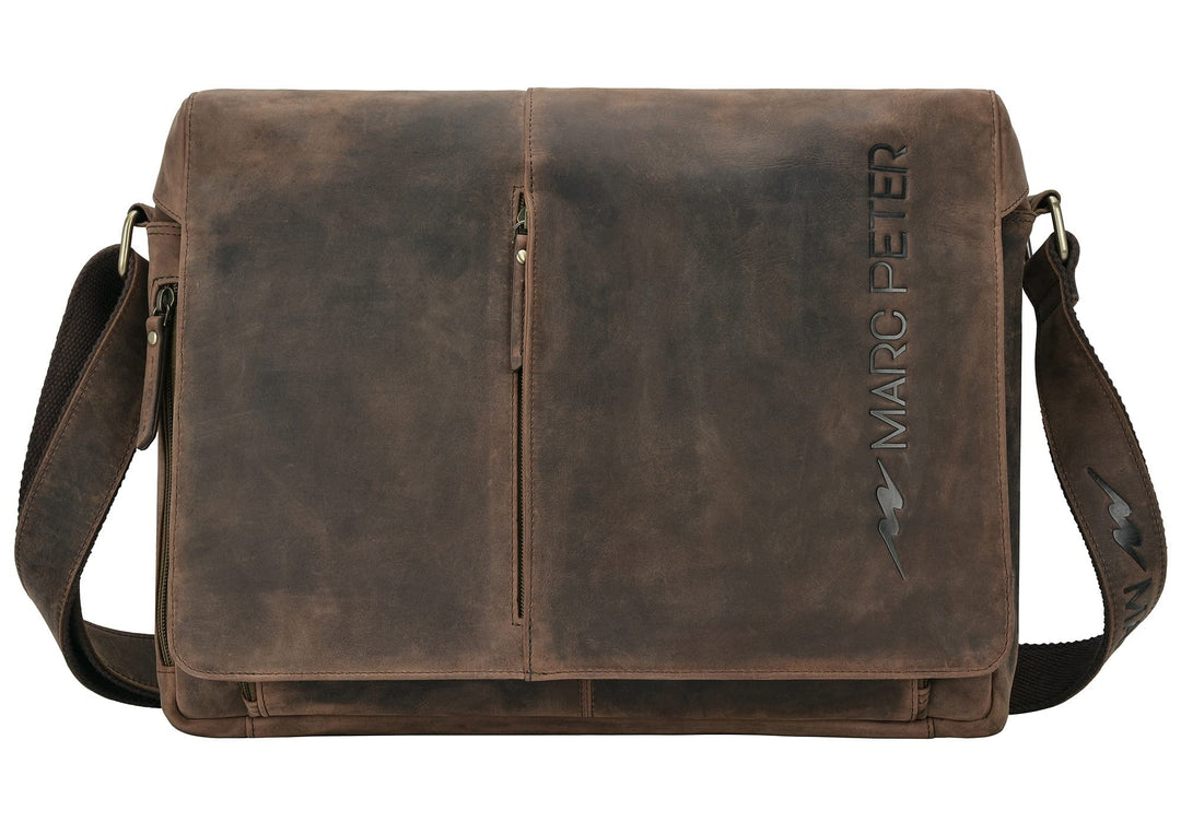Marc Peter® Bergen leder Umhängetasche für Herren Damen | 15.6 Zoll Laptoptasche | Aktentasche aus e