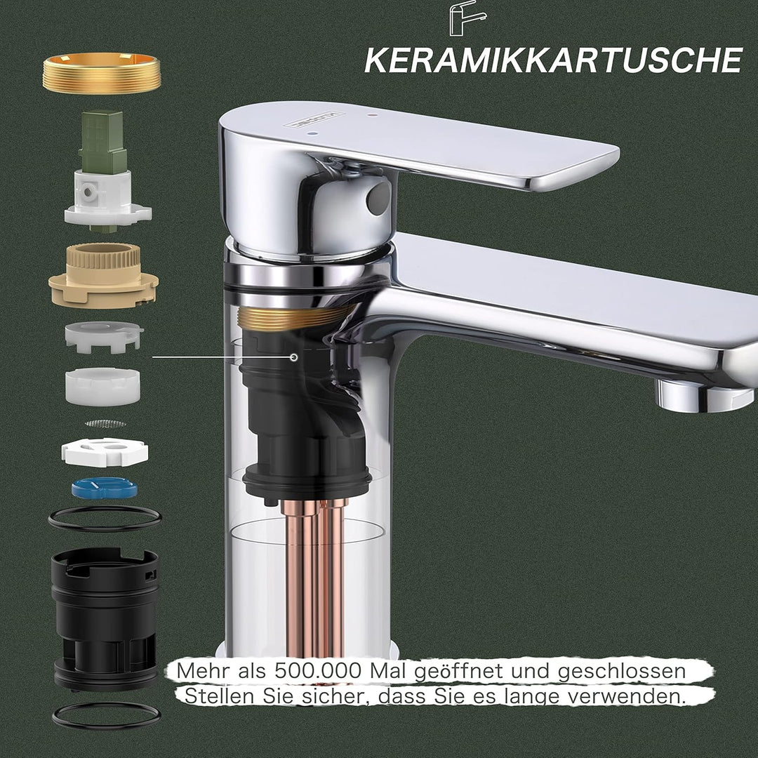 Krobec Wasserhahn Badezimmer Waschbecken Messing (Chrom), Chrom