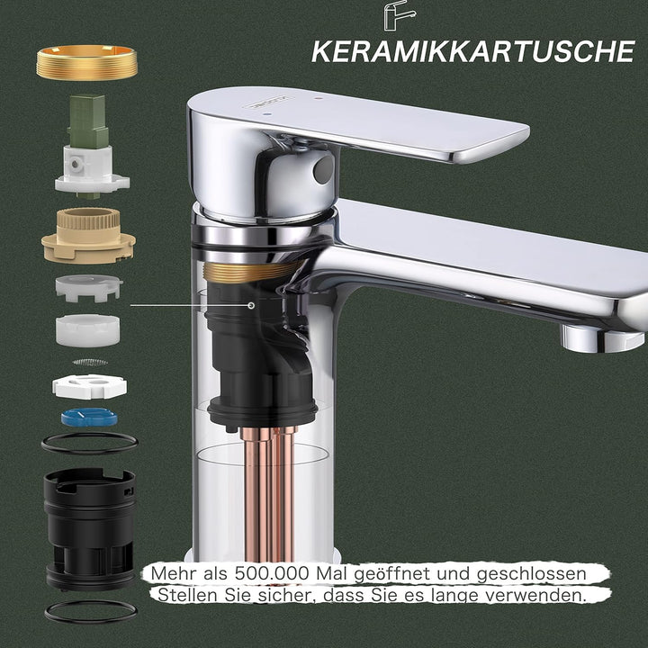 Krobec Wasserhahn Badezimmer Waschbecken Messing (Chrom), Chrom