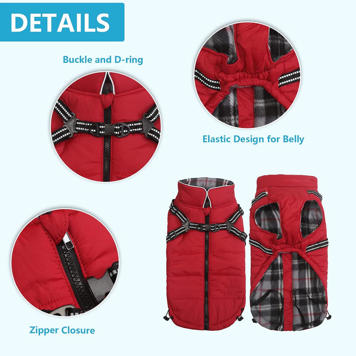 Pethiy -Super Warm Hunde wintermäntel mit Geschirr, Hundejacke mit Innenfleece, Wasserdichte Kleine