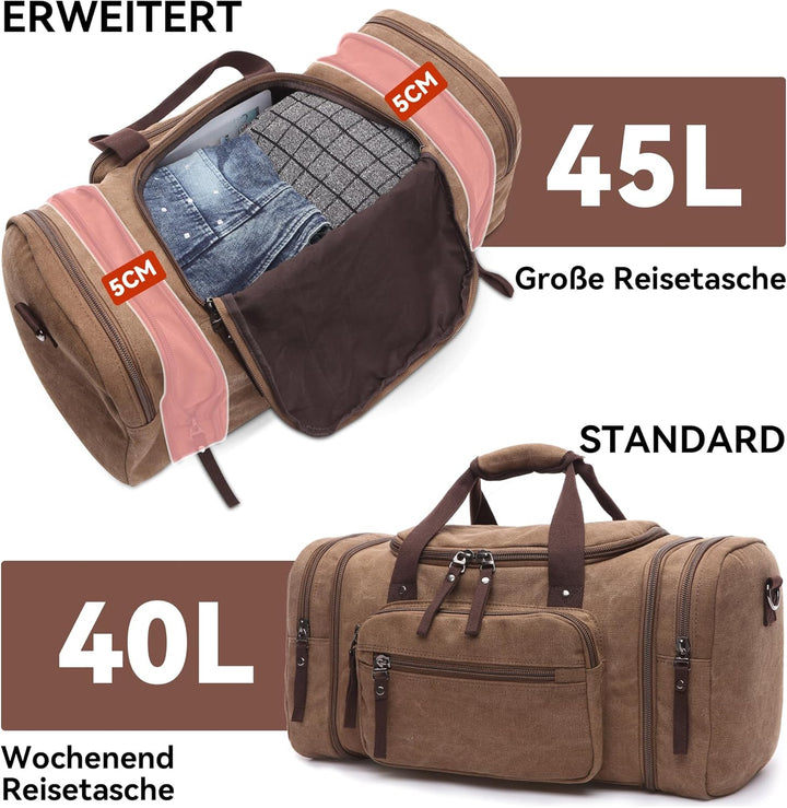 DORRISO Mode Herren Reisetasche Grosse Kapazität Erweiterbar Sporttasche 40L Elegant Handgepäck Tasc