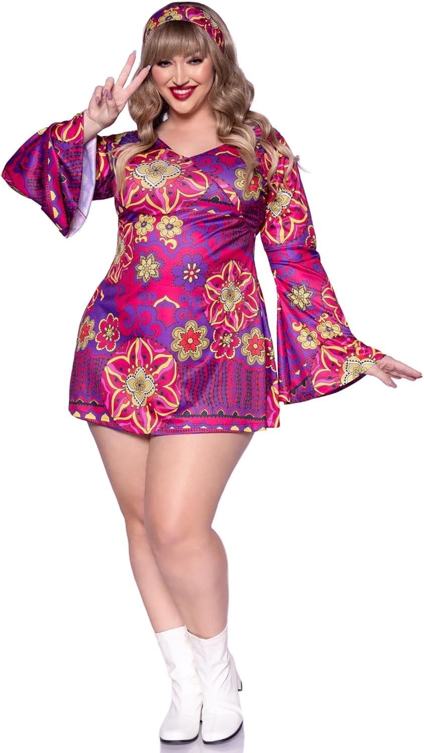 LEG AVENUE 83048 - 2Tl. Retro Go Go Kleid Kostüm Set Mit Kleid Mit Stirnband Kostüm Damen Karneval,
