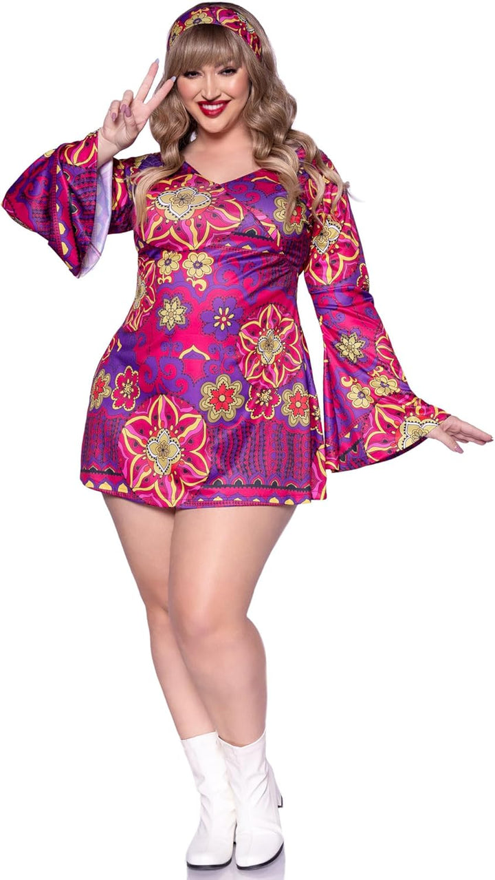 LEG AVENUE 83048 - 2Tl. Retro Go Go Kleid Kostüm Set Mit Kleid Mit Stirnband Kostüm Damen Karneval,