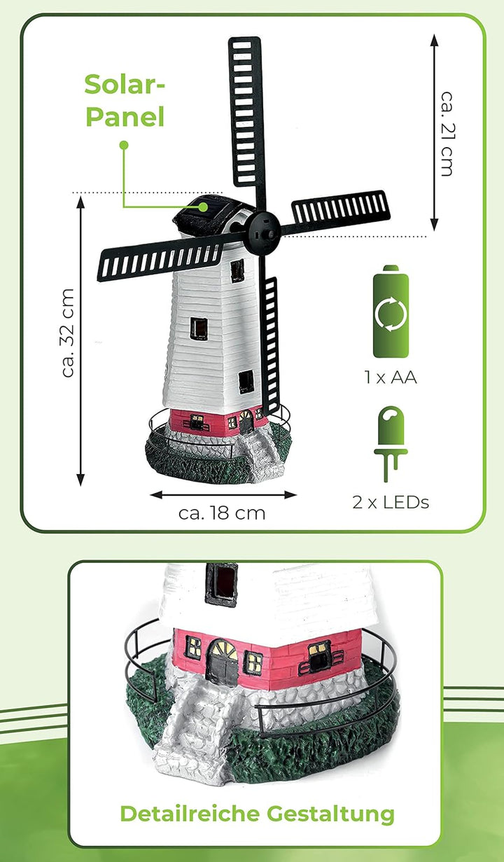 Solar Windmühle mit LED Licht für aussen | die besondere Solarleuchte für den Garten | automatische