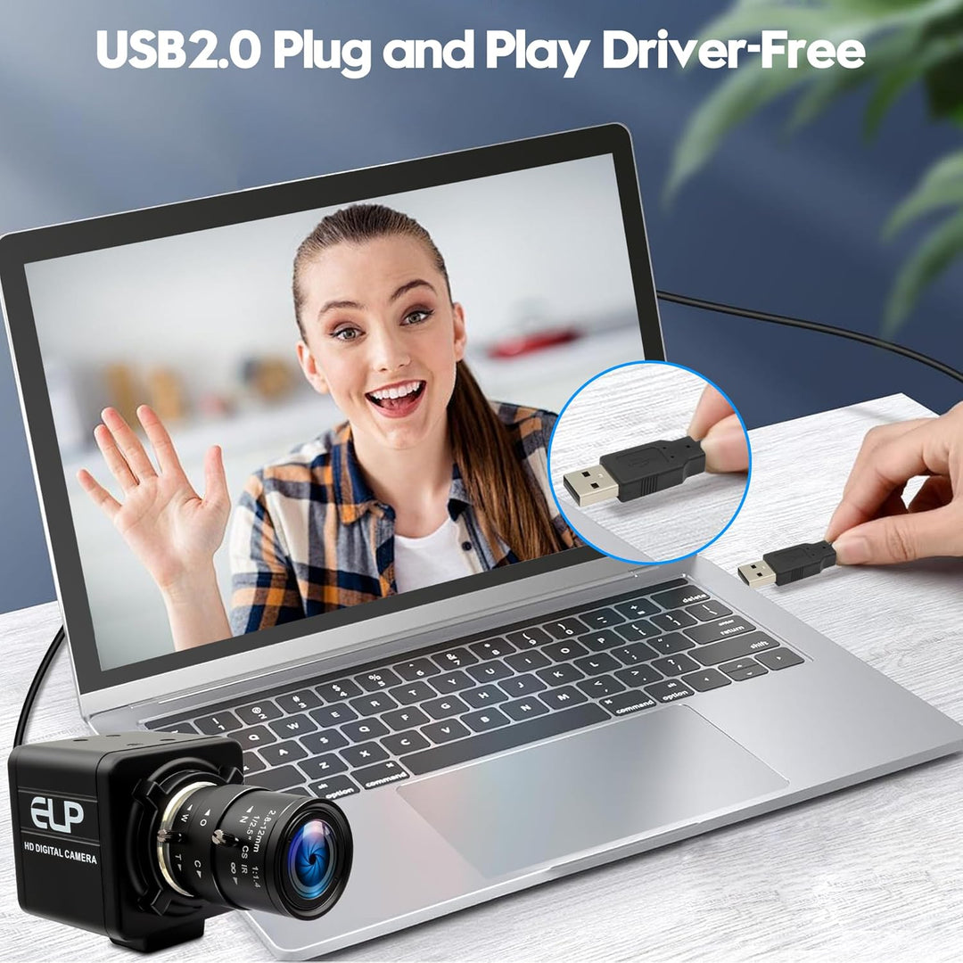 ELP 90fps Global Shutter USB-Kamera 1200P Golfschwungkamera mit hoher Bildrate, 5-50mm 10x manuelles