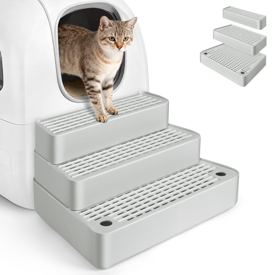 Verstellbare 3-stufige Katzentoilettenrampe, Katzen Treppen & Stufen mit Filterfunktion, leicht zu r