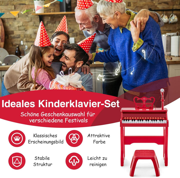 COSTWAY 37-Tasten Kinder Keyboard, elektronisches Kinderklavier mit Hocker, verstellbarem Mikrofon &