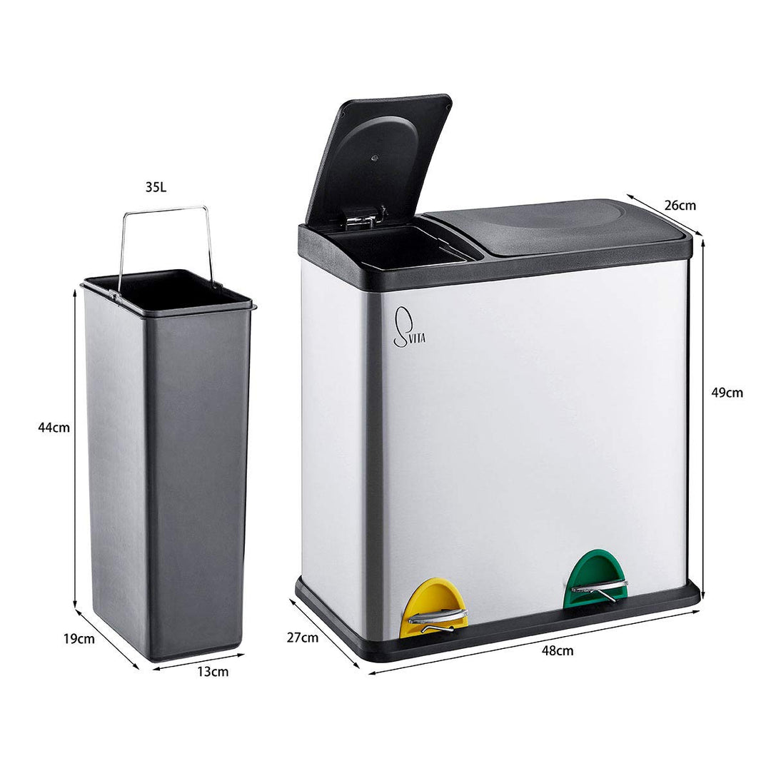 SVITA TC2Combo35 Edelstahl Mülleimer 35Liter Silber kombiniert 12L+23L doppelt Abfalleimer Küchen-Ei