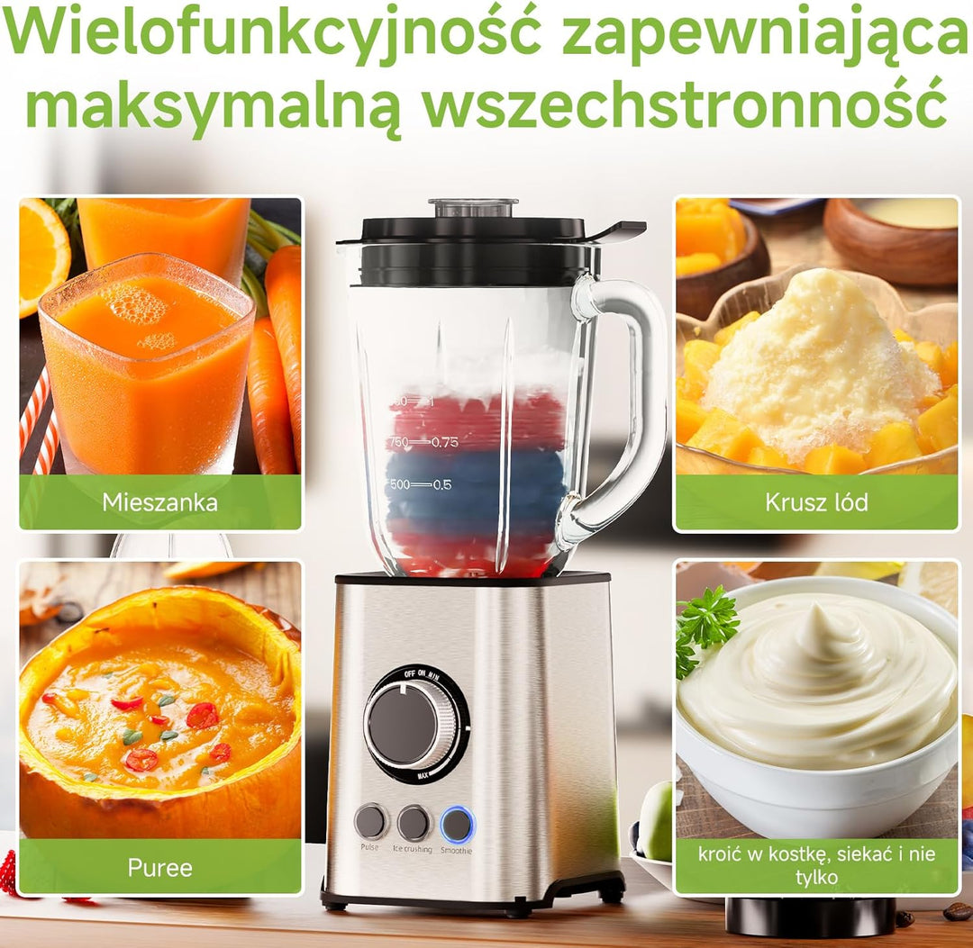 Biolomix 3-in-1-Mixer und Smoothie-Maker 1300-W-Standmixer mit 1,5-l-Glasbehälter 3 Geschwindigkeits