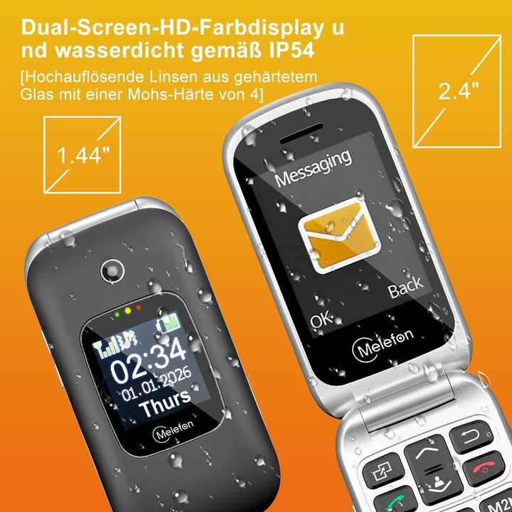 Melefon 4G Flip Handy für ältere Menschen, Telefon mit grosser Taste, lauter Lautstärke, 2,4+1,44 Zo