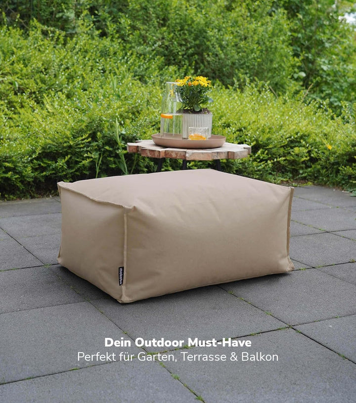 mokebo® Outdoor Pouf o. Hocker 65x45cm in Beige mit schwarzer Schutzhülle 'Der Ruhepouf', Sitzhocker