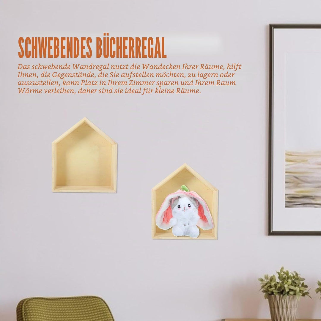 Holz Wandregal Hausform Hängeregal Pentagonal Schwebendes Wandboard für Wohnzimmer Schlafzimmer Büro
