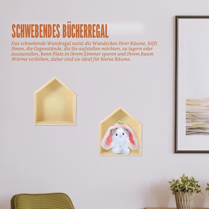 Holz Wandregal Hausform Hängeregal Pentagonal Schwebendes Wandboard für Wohnzimmer Schlafzimmer Büro