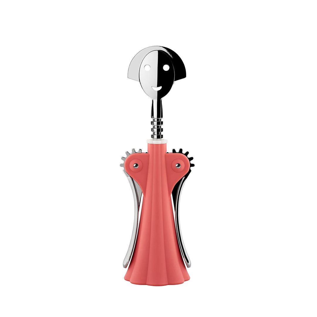 Alessi AM01 P Korkenzieher aus thermoplastischem Harz, rosa und verchromtem Zamak