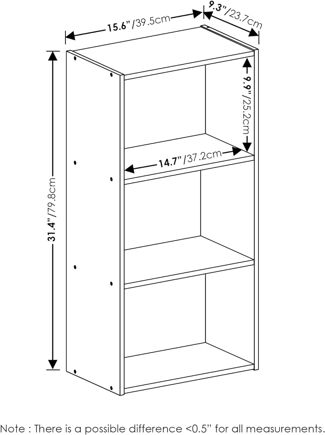 Furinno Luder Bücherregal mit 3 Ebenen, Holz, Weiss, 3-Tier Weiss 3-Tier, Weiss 3-Tier