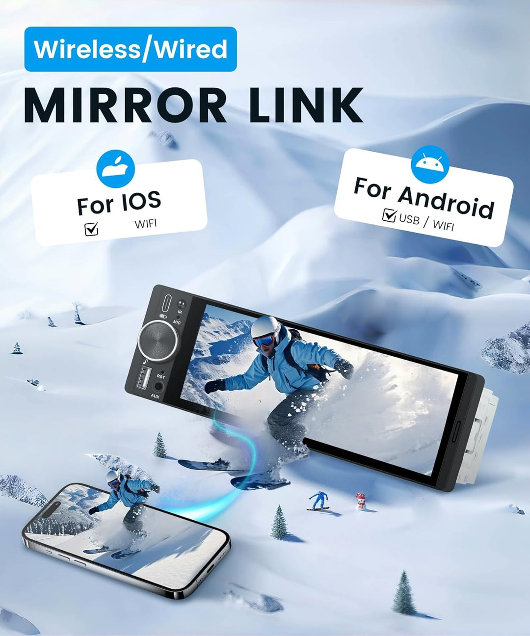 Autoradio 1 Din mit Wireless Carplay Android Auto IOS/Android Mirror Link Bluetooth 5.2, 6.28 Zoll I