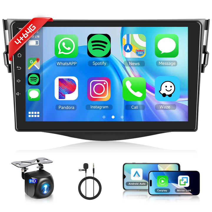 Rimoody 4+64G Android Autoradio für Toyota RAV4 2007-2012 9 Zoll HD Touchscreen Autoradio mit Wirele