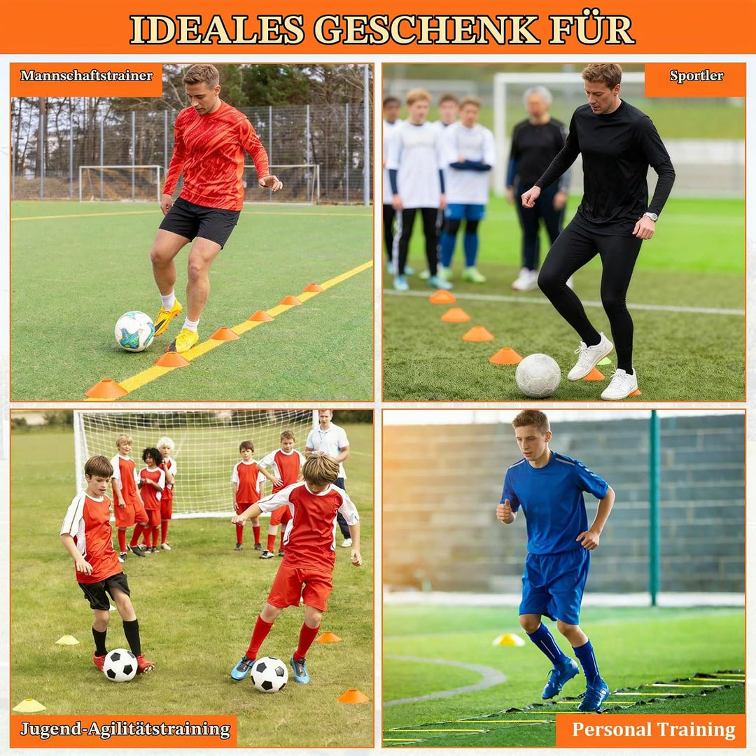 Fussball Training Set mit 6m Agility Leiter &amp; 12 Hütchen – Koordinationstraining für Jugendliche und