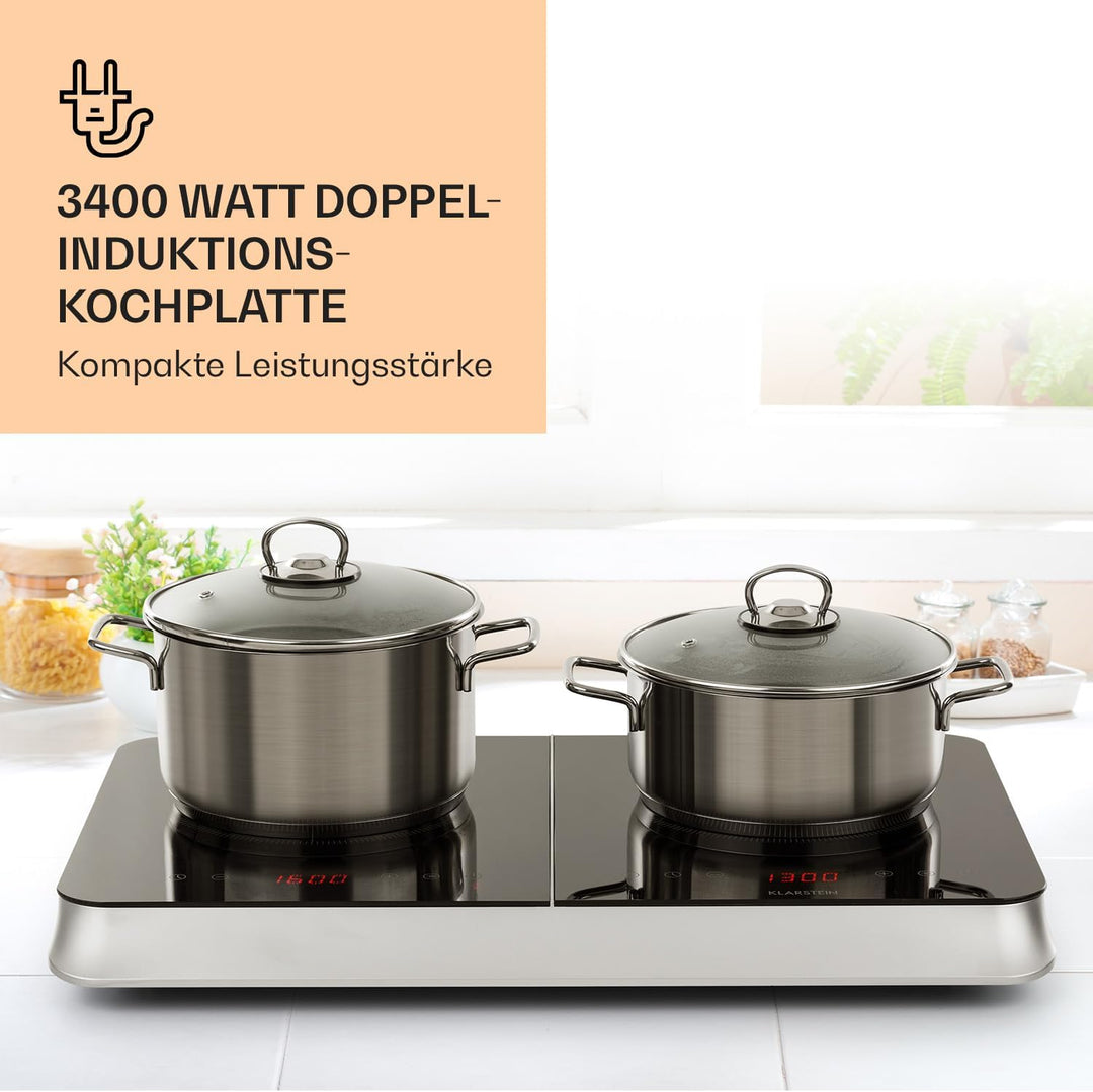 Klarstein InnoChef - Doppel-Induktionskochfeld, mobiles Kochfeld, 3400 W, Touch Control, Topfsensor,