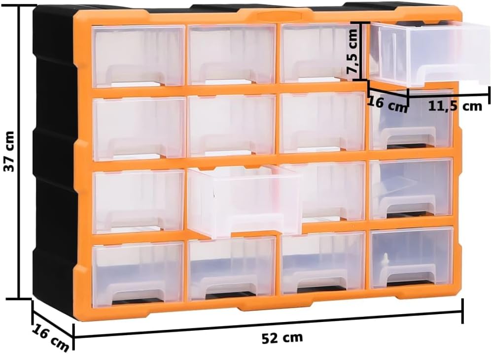 Multi-Schubladen-Organizer 16 Schubladen 52x16x37 cm Orange und Schwarz 16 Schubladen, Orange und Sc
